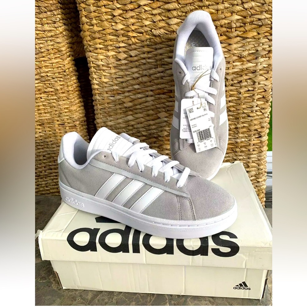 Adidas Grand Court Alpha Sneaker Suede Leather Grey White Couldfoam Comfort